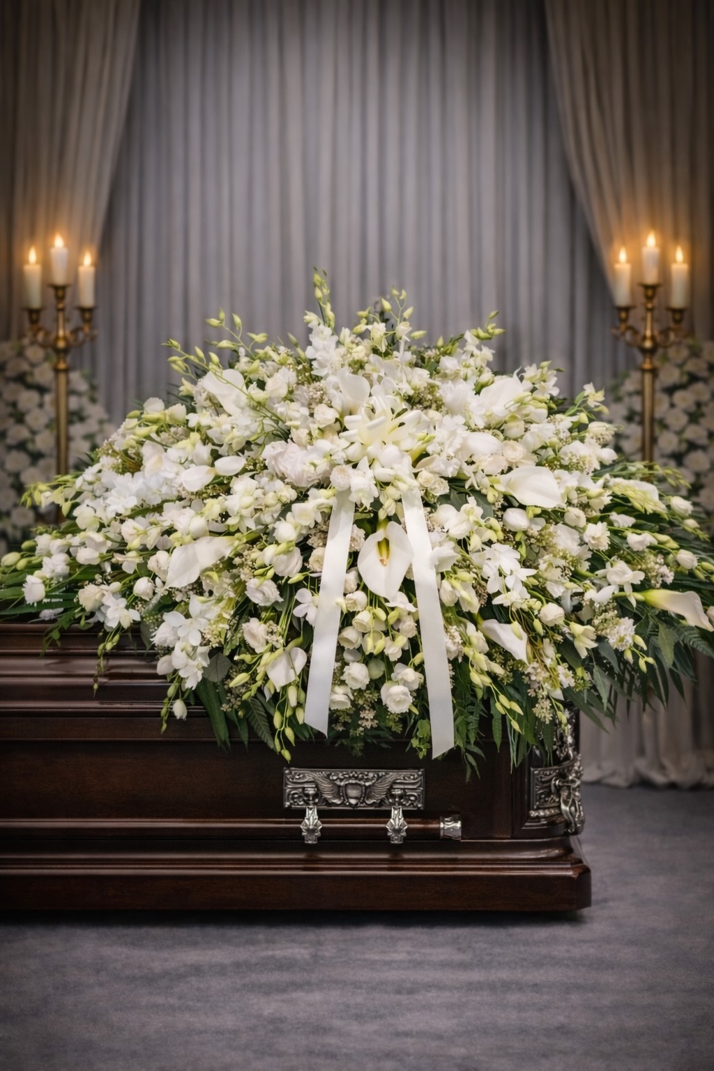White Dendrobium Orchid Casket Spray