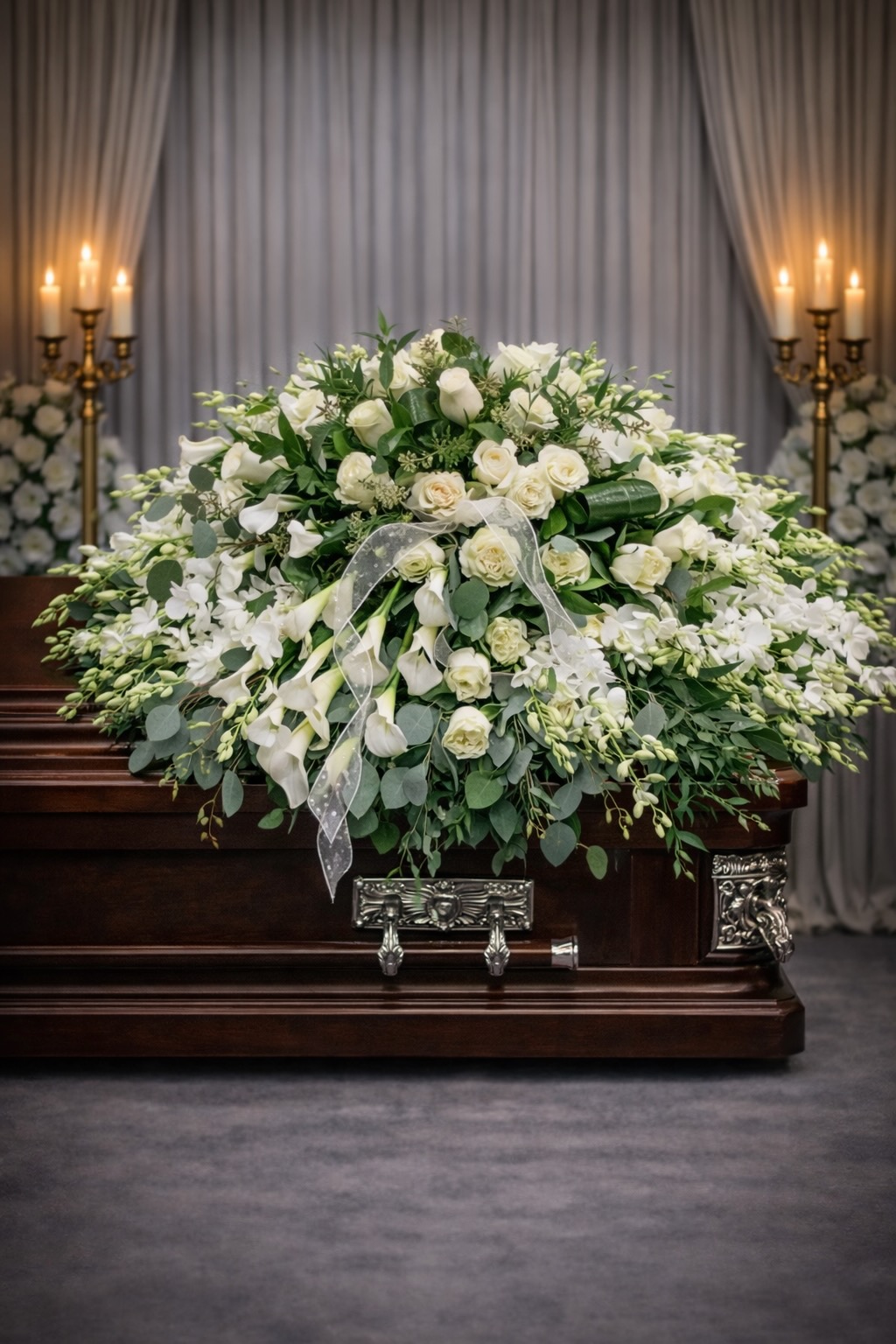 All White Clustered Casket Spray