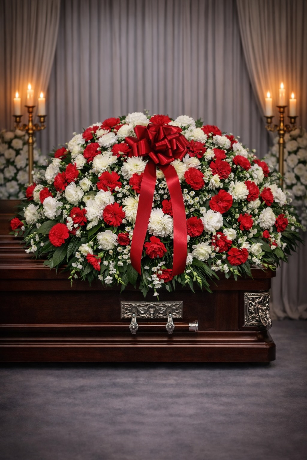 Red and White Carnation Casket Spray
