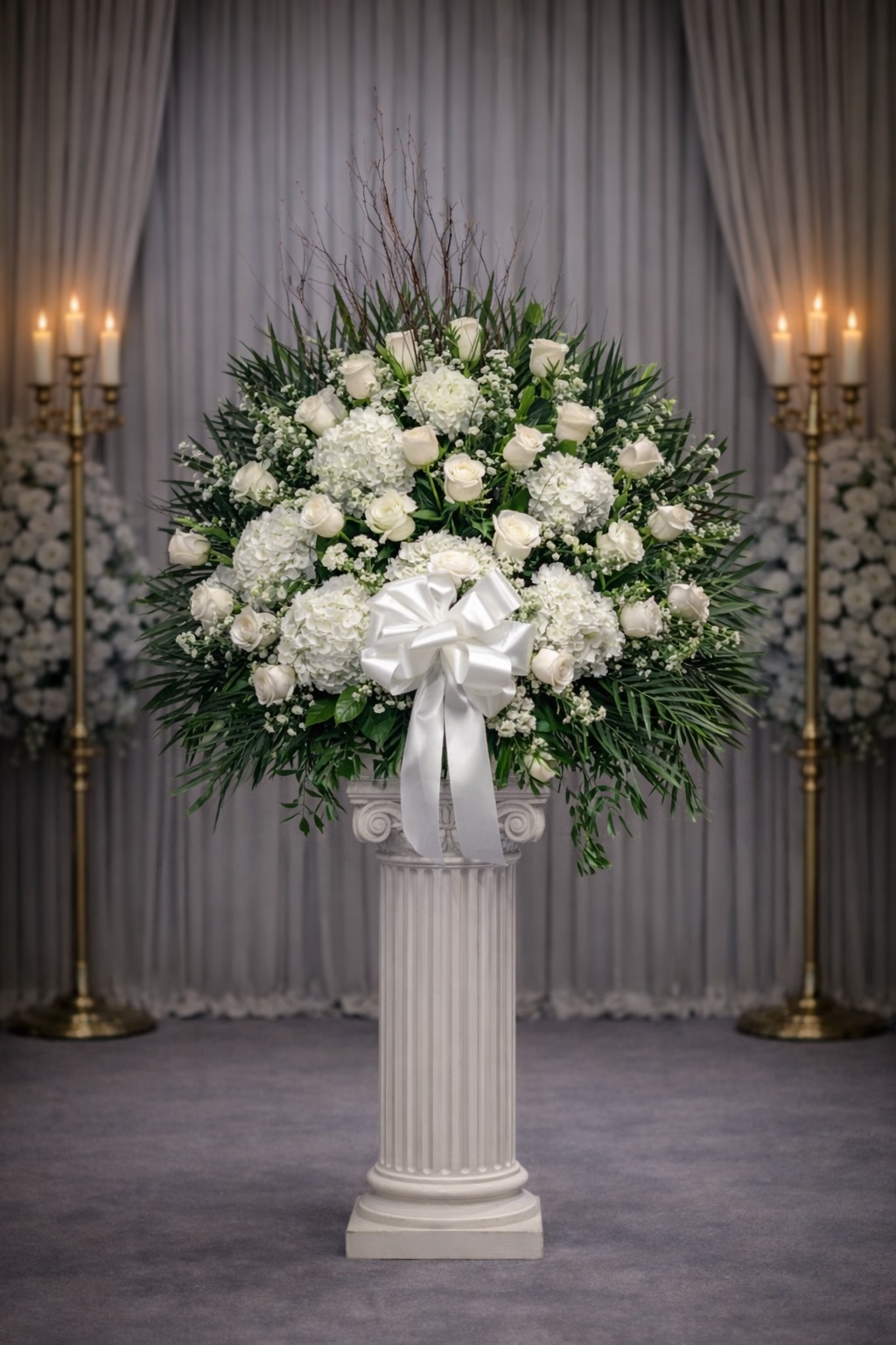 White hydrangea and rose elegant basket