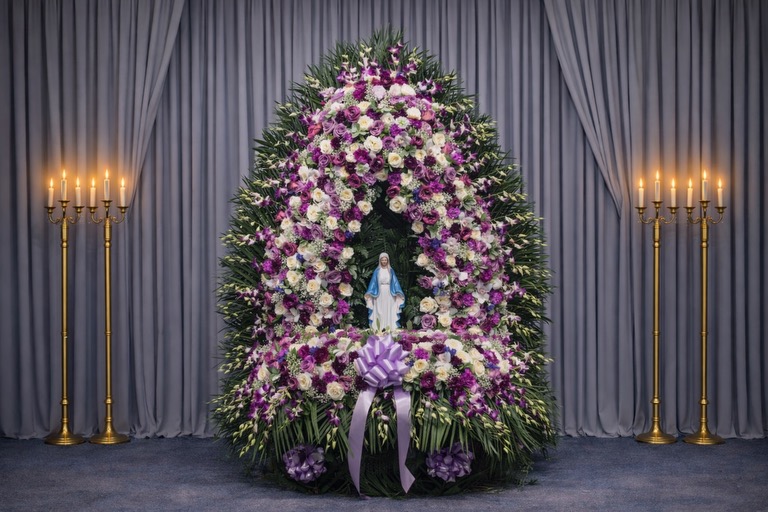 Purple and White Assorted Gate of Heaven with Statue