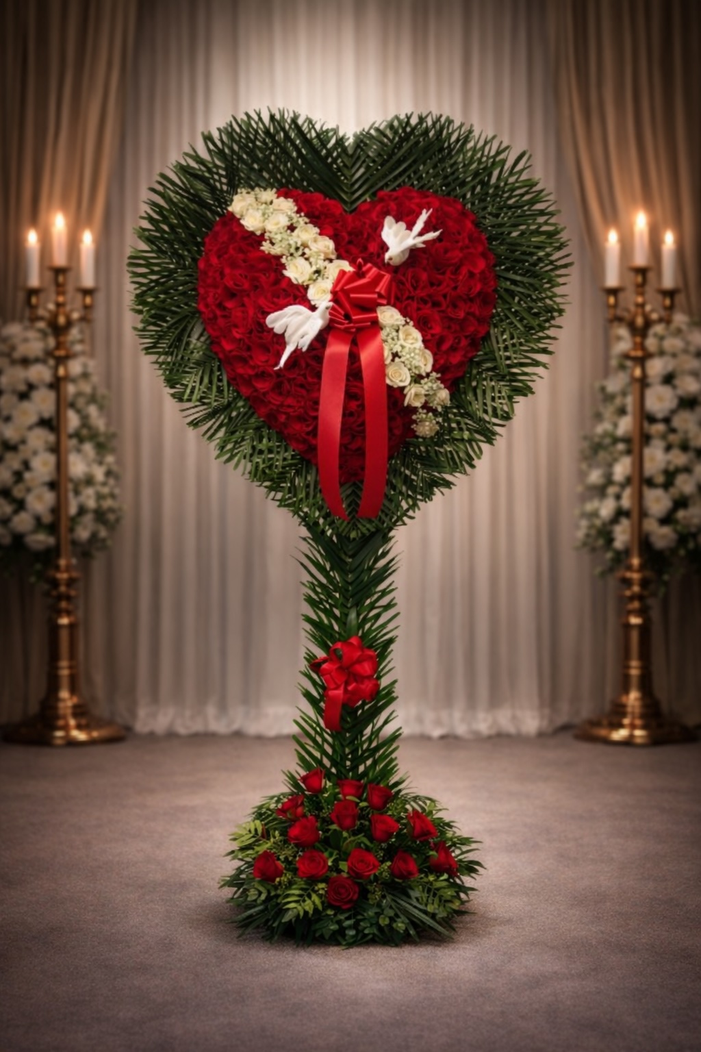 Red rose broken heart with palm leaf