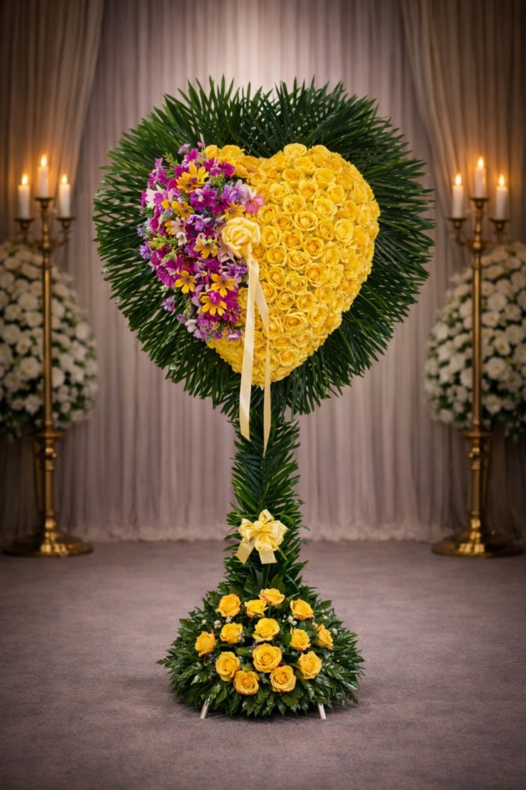 Yellow Rose Heart with colorful burst and palm leaf