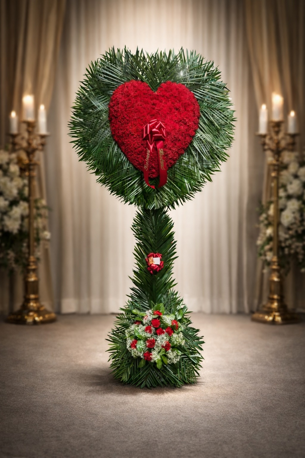 Red Carnation Heart With Palm Leaf
