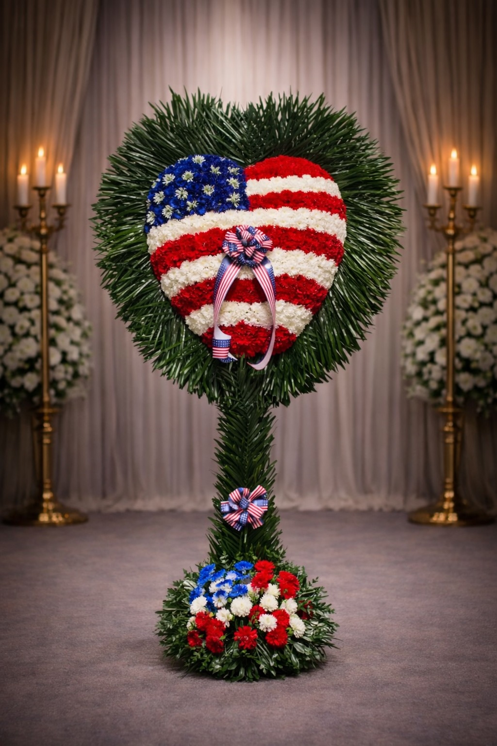 Patriotic Carnation Heart with palm leaf