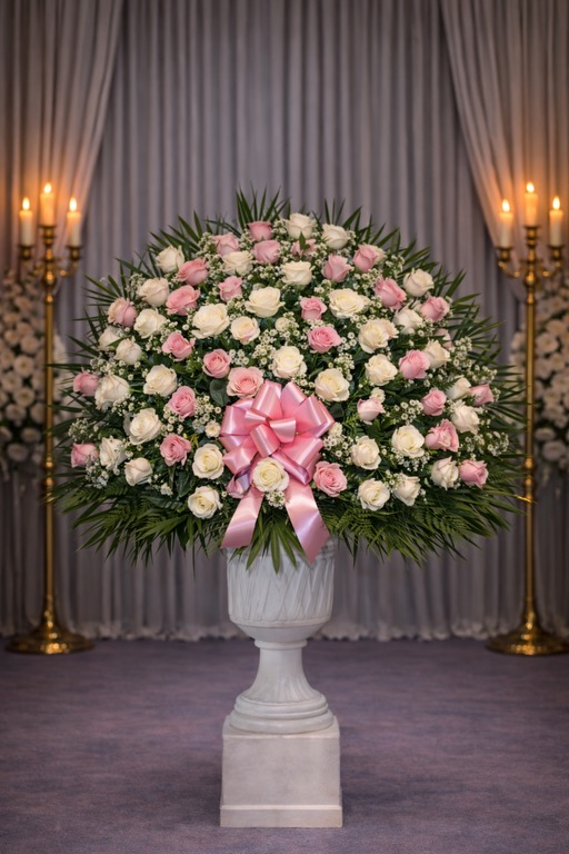 pink and white rose basket
