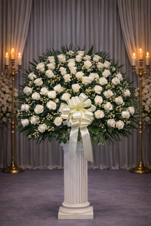 All white rose basket