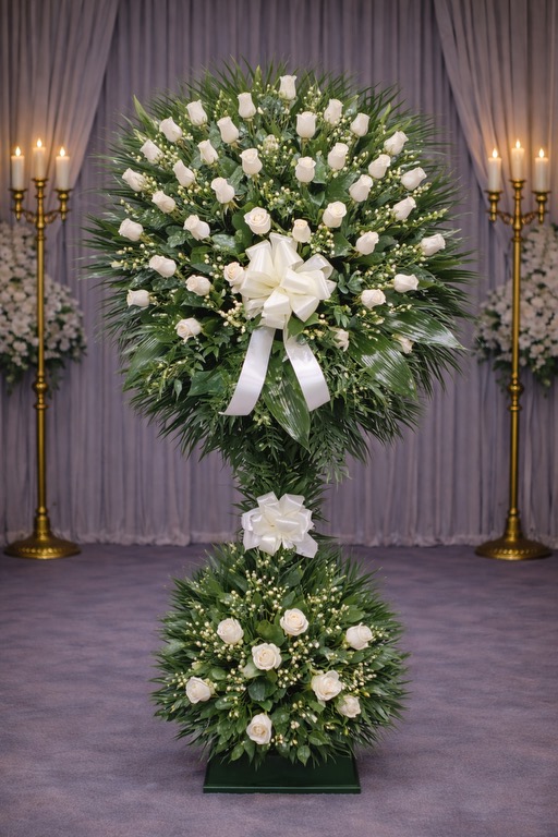 White Rose Basket with Stand