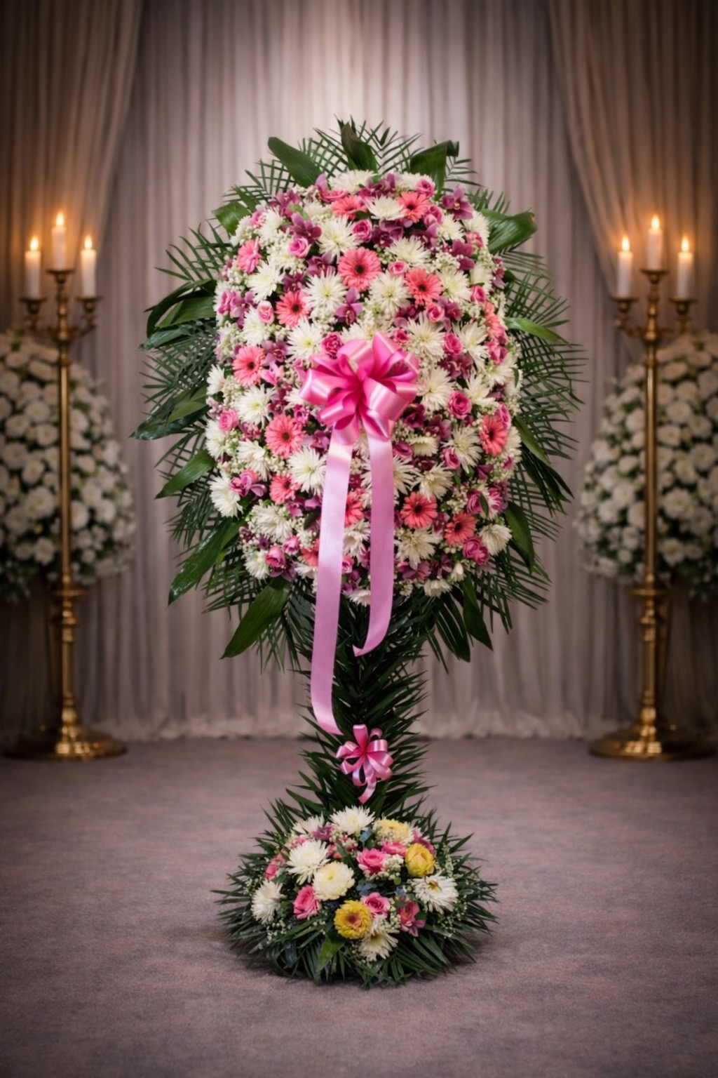 White and Pink Assorted Spray with Thai Leaves