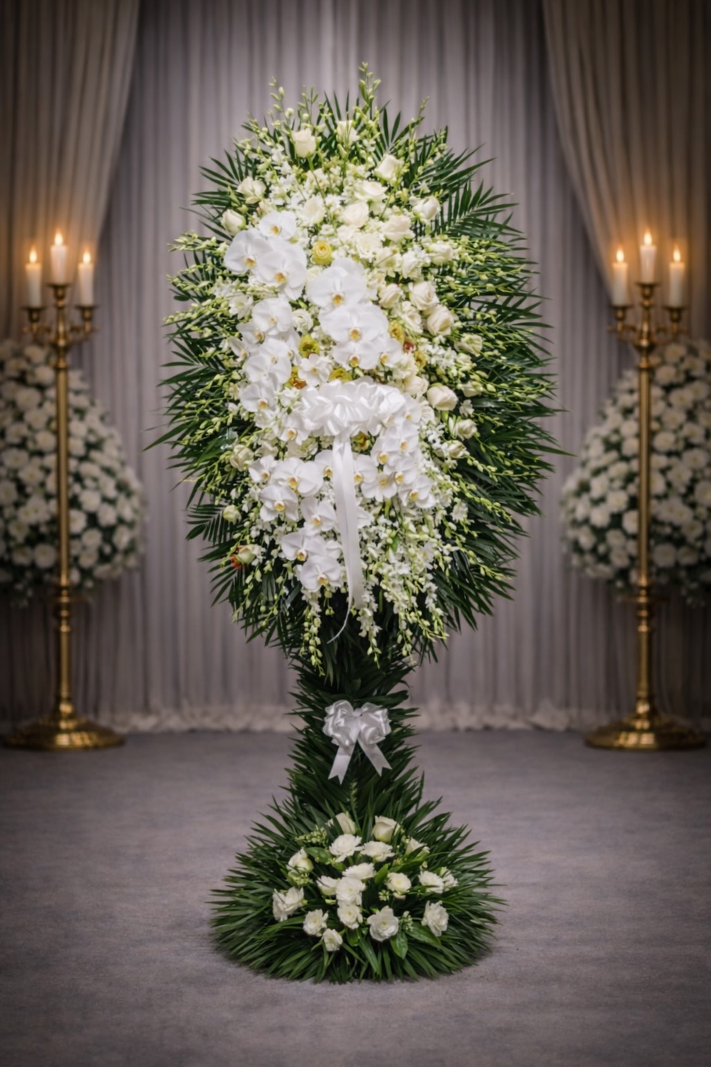 White and green freeflowing spray with orchids