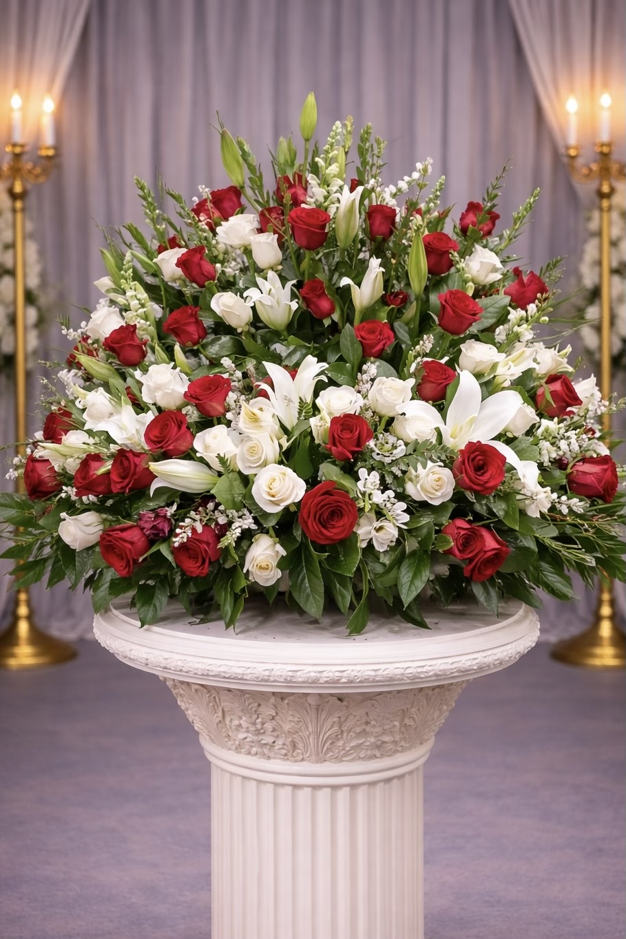 White & Red Rose and Calla Lilly Urn Wreath