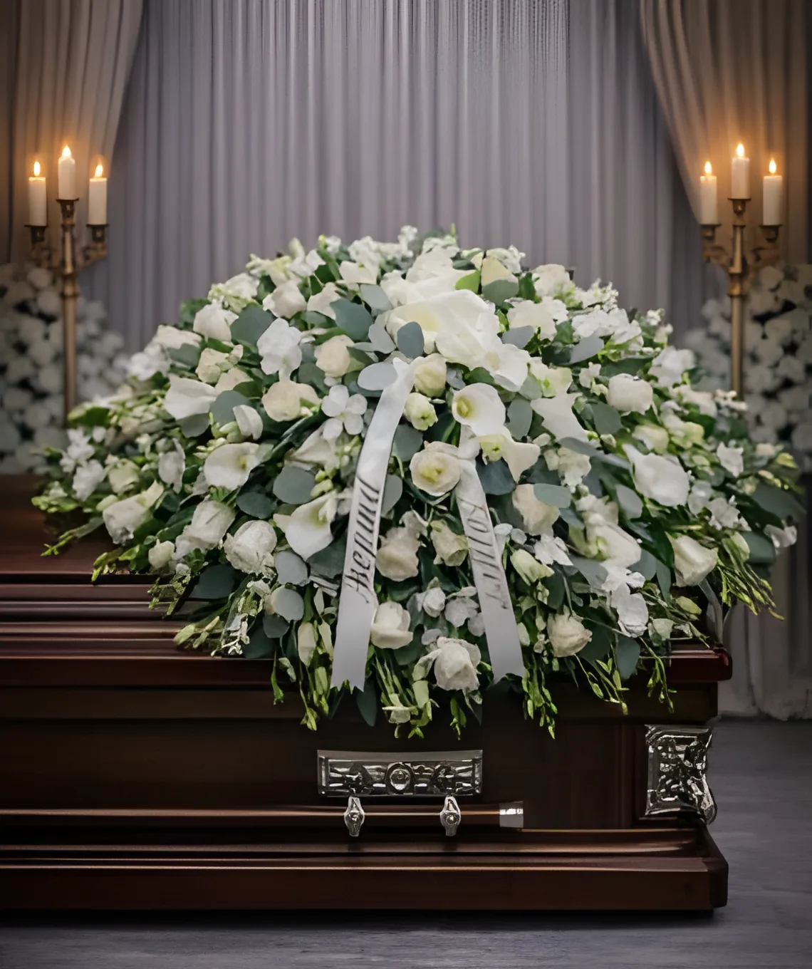 All White Rose, Calla Lily & Orchid Casket Spray
