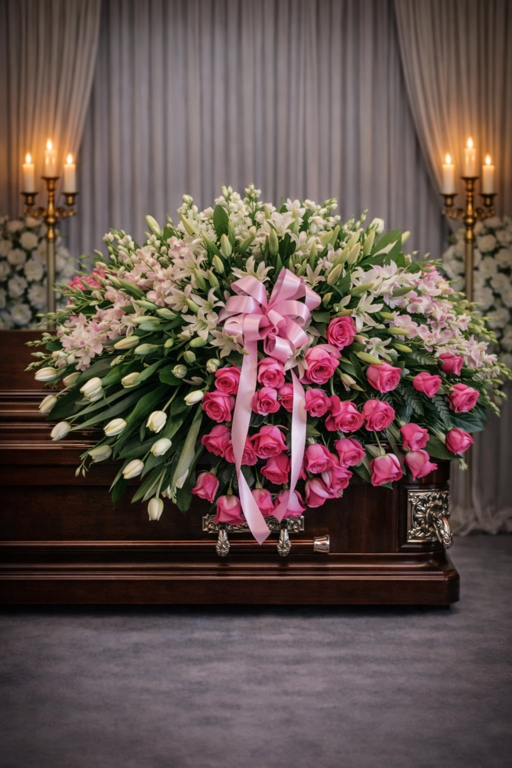 Pink and White Clustered Casket Spray