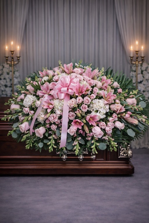 Assorted Pink and White Casket Spray with Lillies