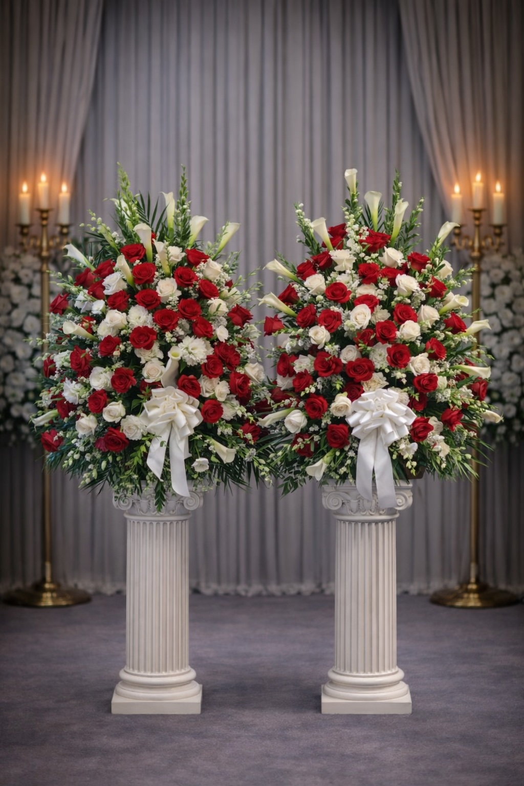 Red and white rose double elegant basket