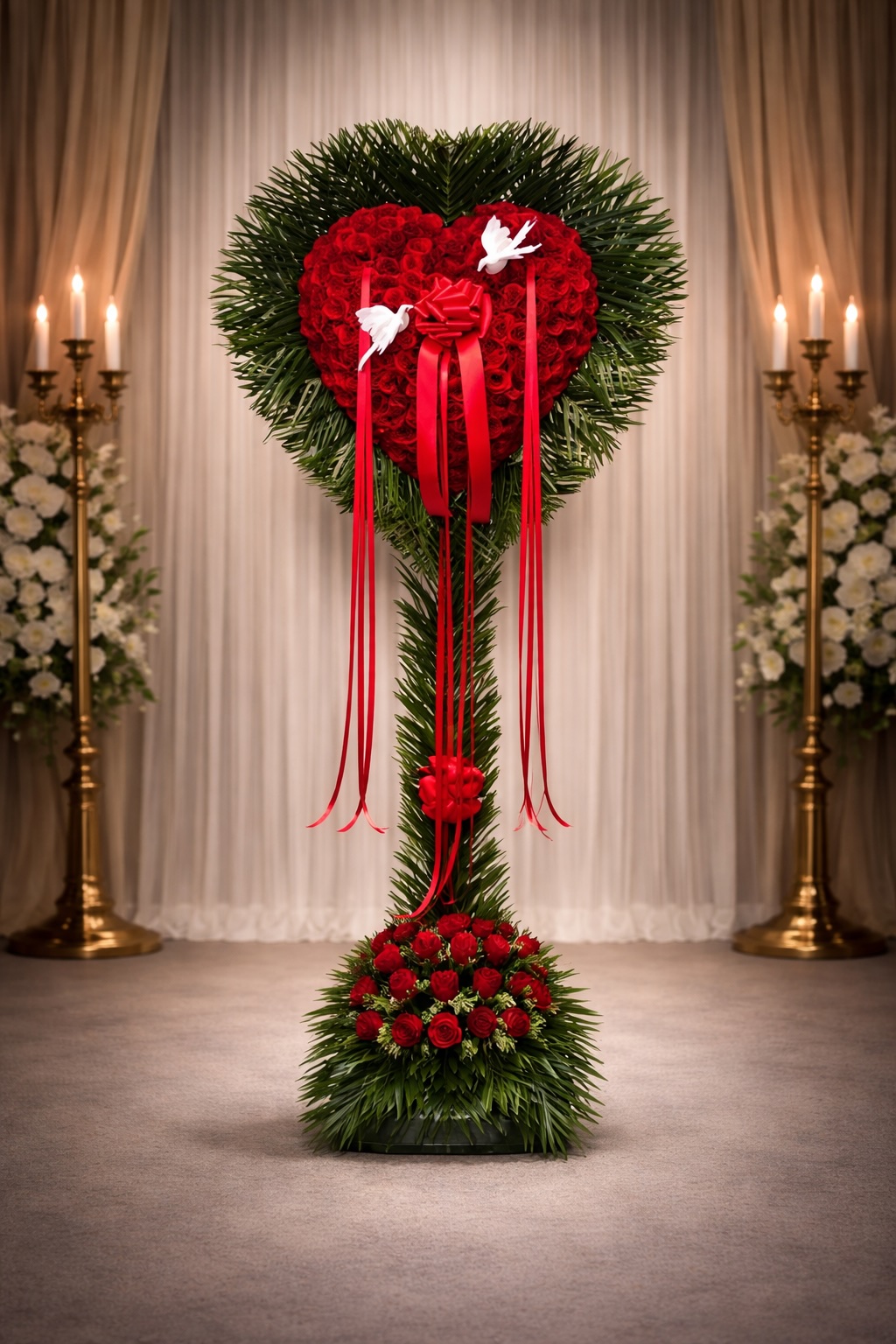 Red rose bleeding heart with palm leaf