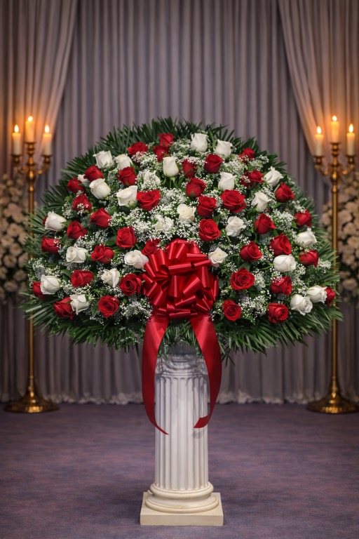 Red and white rose basket