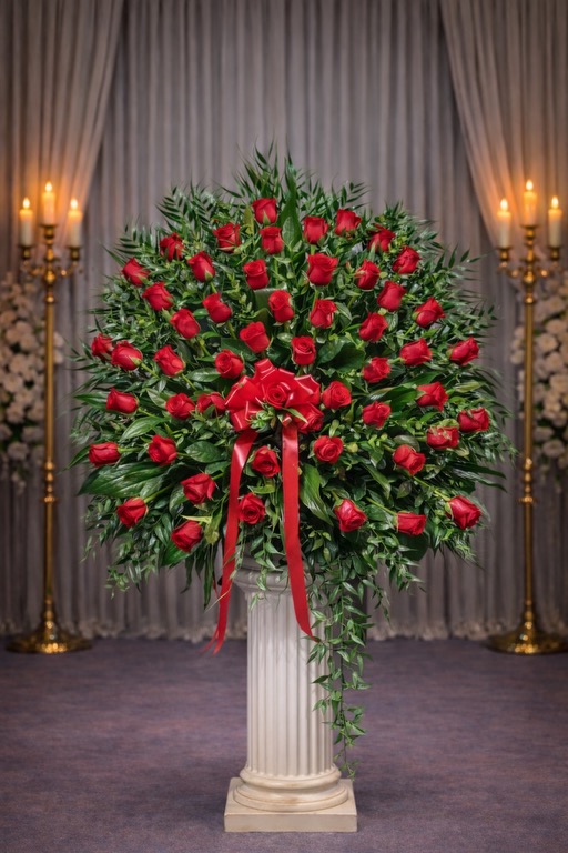 Red Rose Basket with Ty Leaf