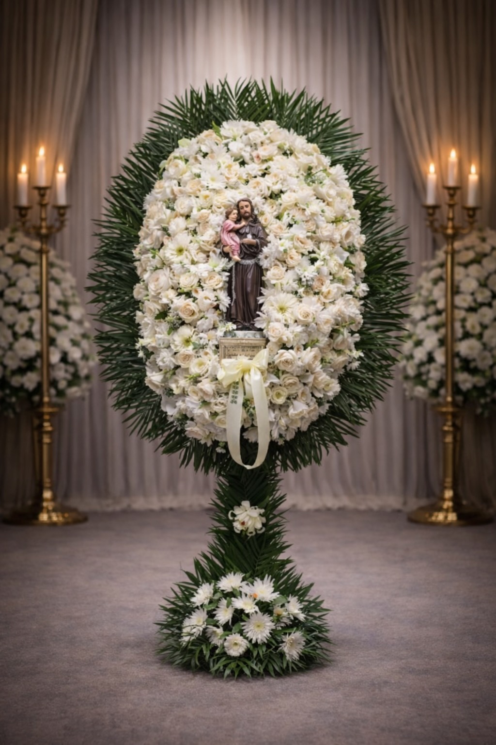 All white assorted spray with statue