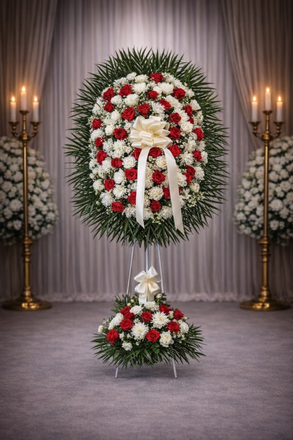 White and red assorted spray on metal stand