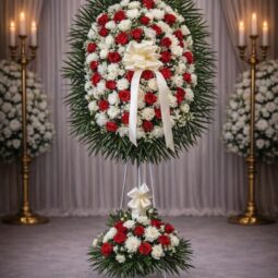 S1050: White and red assorted spray on metal stand