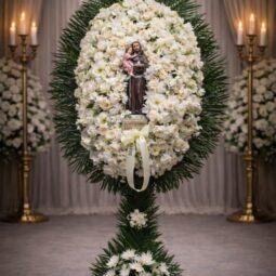 S0700: All white assorted spray with statue