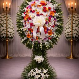 S2020: Orange, red, purple and white spray with orchids