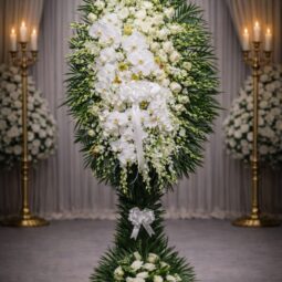 S2320: White and green freeflowing spray with orchids
