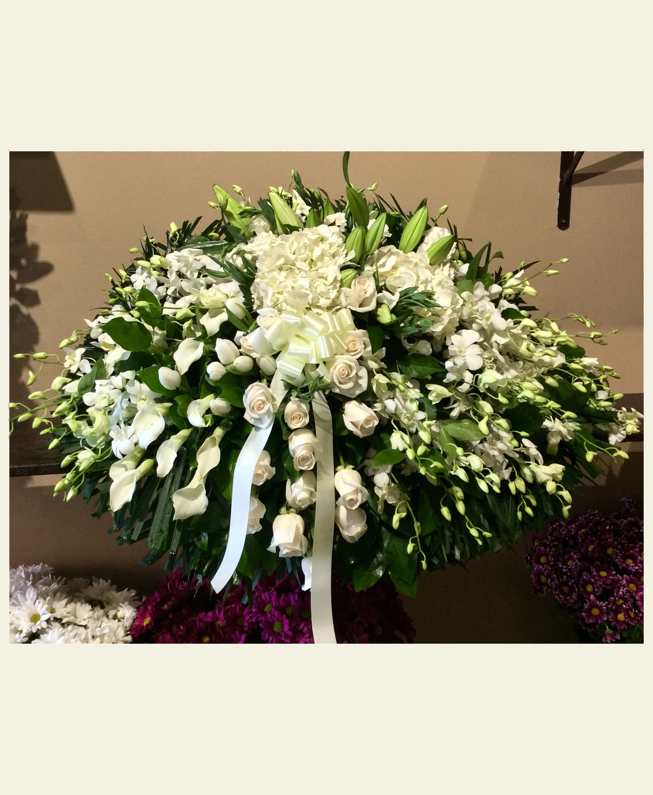 CS1350: All White Clustered Casket Spray - Floral Fantasy US