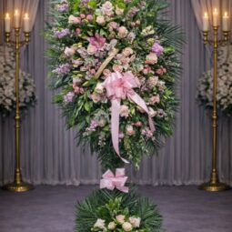 S2500: Pink Rose freeflowing spray in fireside basket