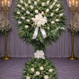 RB0300: White Rose Basket with Stand