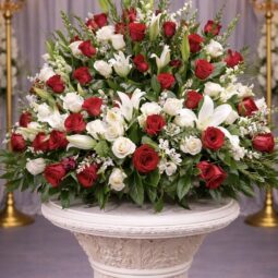 UW0250: White & Red Rose and Calla Lilly Urn Wreath
